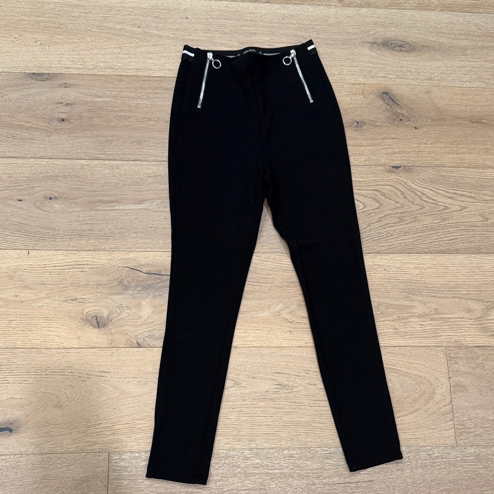 Zara Black Trousers with Silver Zipper Details